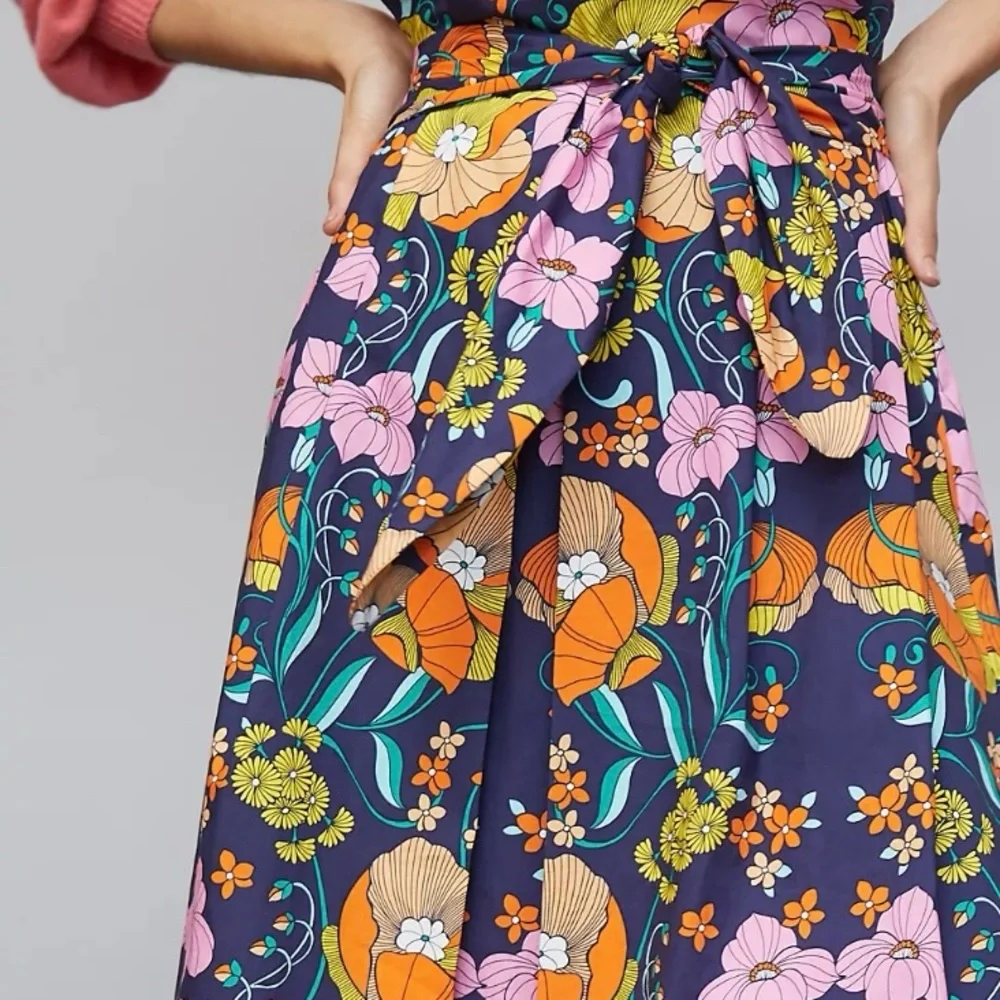 NWT Anthropologie Corey Lynn Calter XS Flowered Paper bag Midi Skirt Pockets - Picture 3 of 9